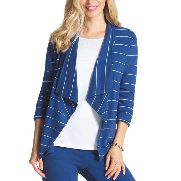 Chico’s Zenergy Women’s Size Medium Open Front Striped Jacket - Picture 3 of 13